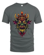 Dark Fantasy Demon King Crowned Monster Art Graphic T Shirt - gray t-shirt on white background