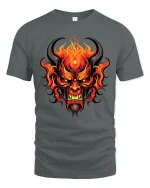 Flaming Demon Face Dark Fantasy Fire Art Graphic T Shirt - gray t-shirt on white background