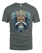 Ancient Warrior King Face Mythic Art Graphic T Shirt - gray t-shirt on white background