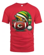Festive Football Helmet And Ball Christmas Art Graphic T Shirt - red t-shirt on white background