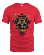 Dark Fantasy Demon King Crowned Monster Art Graphic T Shirt - red t-shirt on white background