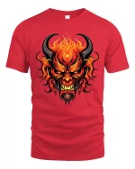 Flaming Demon Face Dark Fantasy Fire Art Graphic T Shirt - red t-shirt on white background