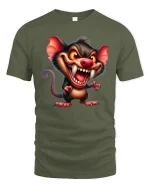 Crazy Evil Mouse Cartoon Monster Art Graphic T Shirt - military green t-shirt on white background