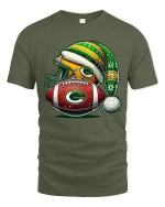 Festive Football Helmet And Ball Christmas Art Graphic T Shirt - military green t-shirt on white background
