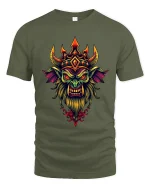 Dark Fantasy Demon King Crowned Monster Art Graphic T Shirt - military green t-shirt on white background