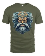 Ancient Warrior King Face Mythic Art Graphic T Shirt - military green t-shirt on white background