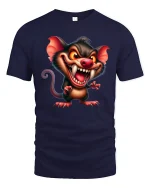 Crazy Evil Mouse Cartoon Monster Art Graphic T Shirt - navy t-shirt on white background