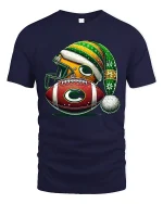 Festive Football Helmet And Ball Christmas Art Graphic T Shirt - navy t-shirt on white background