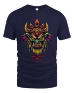 Dark Fantasy Demon King Crowned Monster Art Graphic T Shirt - navy t-shirt on white background