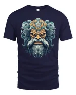 Ancient Warrior King Face Mythic Art Graphic T Shirt - navy t-shirt on white background