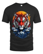 Fierce Tiger Moon Art Graphic Tee Shirt Bold Wild Style - black t-shirt on white background