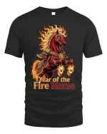 Year of the Fire Horse Flaming Warrior Art Graphic T Shirt - black t-shirt on white background