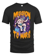 Mission To Mars Astronaut Skull Cartoon Space Graphic T Shirt - black t-shirt on white background