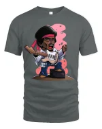 Legendary Rock Guitar Player Cartoon Vintage Music Graphic T Shirt - gray t-shirt on white background