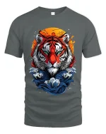 Fierce Tiger Moon Art Graphic Tee Shirt Bold Wild Style - gray t-shirt on white background