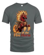 Year of the Fire Horse Flaming Warrior Art Graphic T Shirt - gray t-shirt on white background