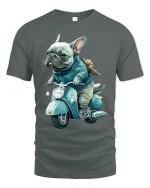 Cool French Bulldog Riding Scooter Vintage Style Graphic Tee - gray t-shirt on white background