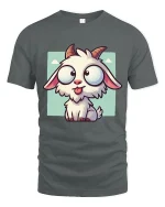 Cute Funny Goat Cartoon Big Eyes Kawaii Animal Graphic T Shirt - gray t-shirt on white background