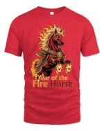 Year of the Fire Horse Flaming Warrior Art Graphic T Shirt - red t-shirt on white background