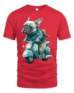 Cool French Bulldog Riding Scooter Vintage Style Graphic Tee - red t-shirt on white background