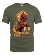 Year of the Fire Horse Flaming Warrior Art Graphic T Shirt - military green t-shirt on white background