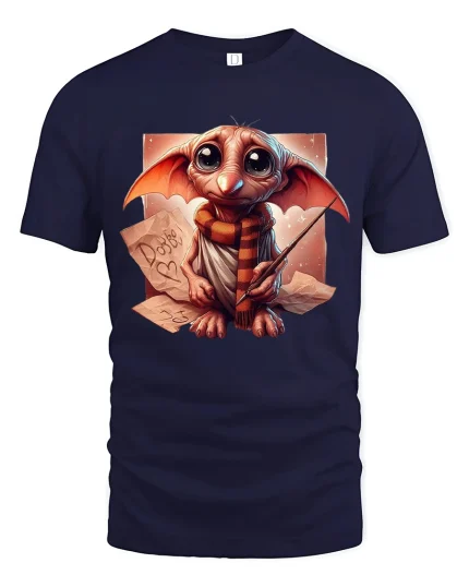 Cute Fantasy Elf Wizard Cartoon Magic Graphic T Shirt - navy t-shirt on white background