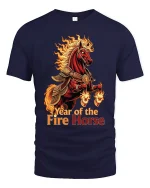 Year of the Fire Horse Flaming Warrior Art Graphic T Shirt - navy t-shirt on white background