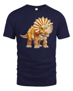 Cute Triceratops Dinosaur Cartoon Illustration Adorable Graphic Tee - navy t-shirt on white background