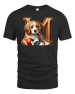 Cute Puppy With Toys And Letter Art Adorable Graphic T Shirt Tee - black t-shirt on white background