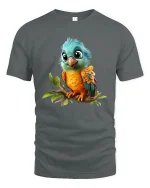 Cute Colorful Baby Bird Perched On Branch Graphic T Shirt Tee - gray t-shirt on white background