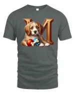 Cute Puppy With Toys And Letter Art Adorable Graphic T Shirt Tee - gray t-shirt on white background
