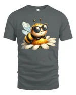 Cool Bee Wearing Sunglasses Cute Cartoon Illustration Graphic T Shirt Tee - gray t-shirt on white background