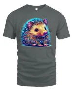 Colorful Cute Hedgehog Illustration Art Graphic T Shirt Tee - gray t-shirt on white background