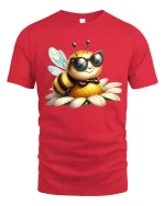 Cool Bee Wearing Sunglasses Cute Cartoon Illustration Graphic T Shirt Tee - red t-shirt on white background