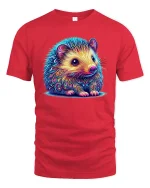 Colorful Cute Hedgehog Illustration Art Graphic T Shirt Tee - red t-shirt on white background