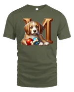 Cute Puppy With Toys And Letter Art Adorable Graphic T Shirt Tee - military green t-shirt on white background