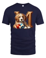 Cute Puppy With Toys And Letter Art Adorable Graphic T Shirt Tee - navy t-shirt on white background