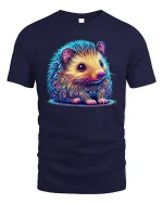 Colorful Cute Hedgehog Illustration Art Graphic T Shirt Tee - navy t-shirt on white background