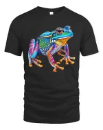 Colorful Poison Frog Graphic T Shirt Vibrant Jungle Art - black t-shirt on white background