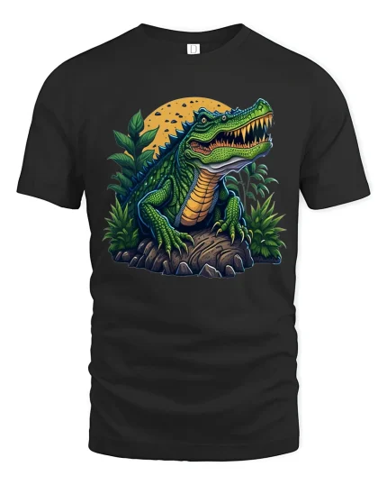 Fierce Jungle Alligator Graphic T Shirt Wild Nature Power - black t-shirt on white background