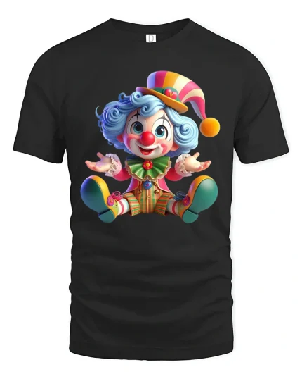 Cute Happy Clown Graphic T Shirt Playful Colorful Joy - black t-shirt on white background