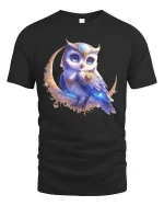 Mystic Moon Owl Graphic T Shirt Enchanted Night Art - black t-shirt on white background