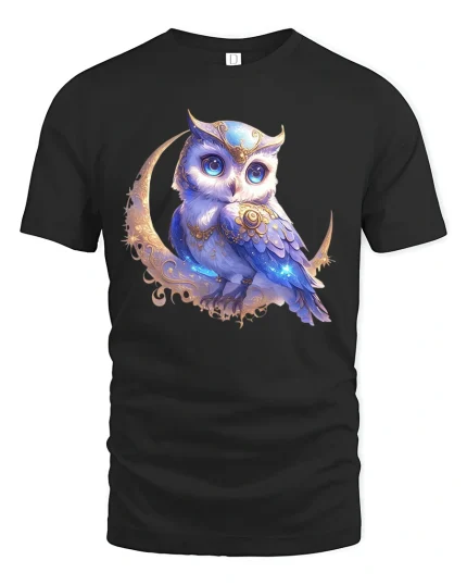 Mystic Moon Owl Graphic T Shirt Enchanted Night Art - black t-shirt on white background