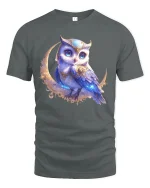 Mystic Moon Owl Graphic T Shirt Enchanted Night Art - gray t-shirt on white background