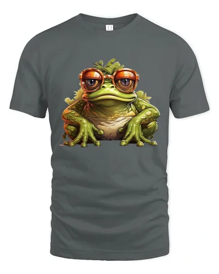 Cool Frog With Goggles Graphic T Shirt Funny Chill Style - gray t-shirt on white background