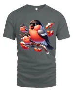 Cute Winter Birds Graphic T Shirt Cozy Nature Artwork - gray t-shirt on white background