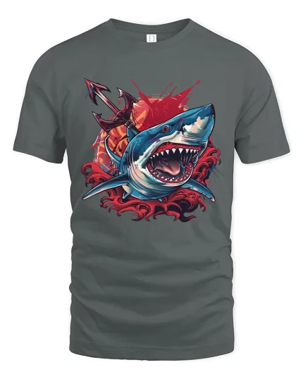 Fierce Anchor Shark Graphic T Shirt Bold Ocean Power Art - gray t-shirt on white background