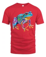 Colorful Poison Frog Graphic T Shirt Vibrant Jungle Art - red t-shirt on white background