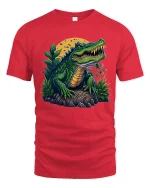 Fierce Jungle Alligator Graphic T Shirt Wild Nature Power - red t-shirt on white background