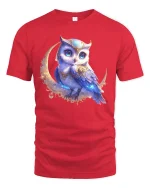 Mystic Moon Owl Graphic T Shirt Enchanted Night Art - red t-shirt on white background